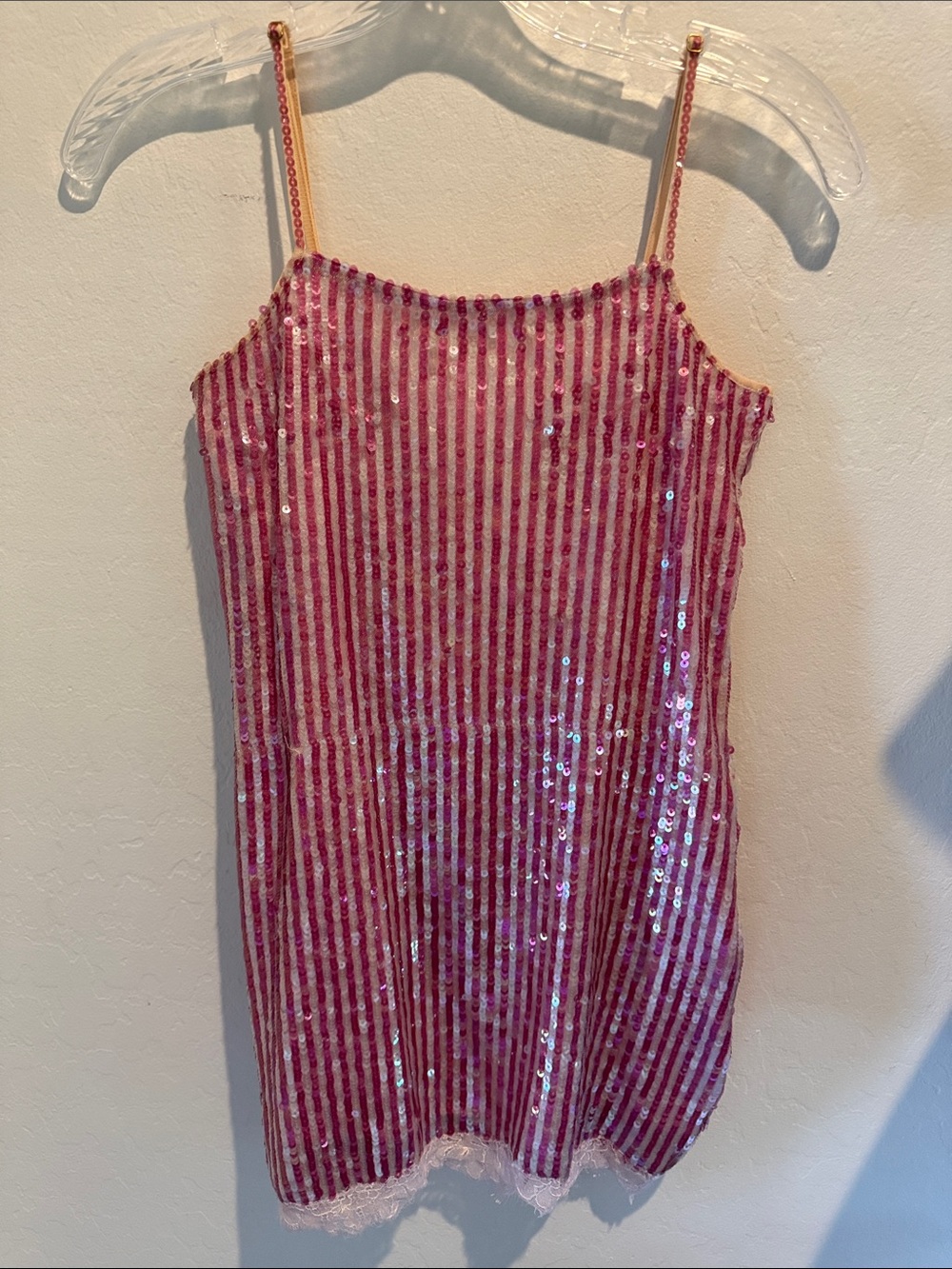 Love Shack Fancy Pink Sequin Striped Slip Dress